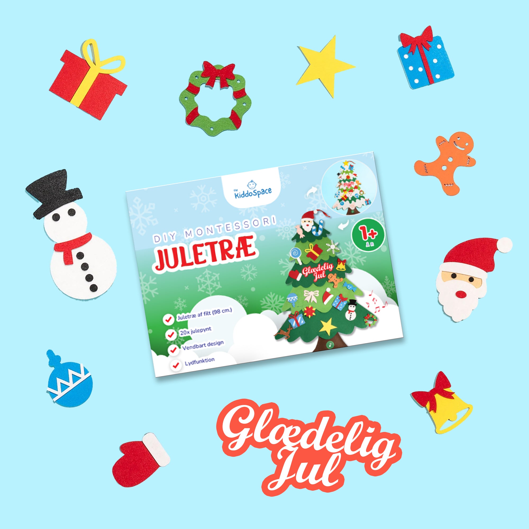 10 Ekstra juleornamenter + 1 Glædelig Jul-ornament